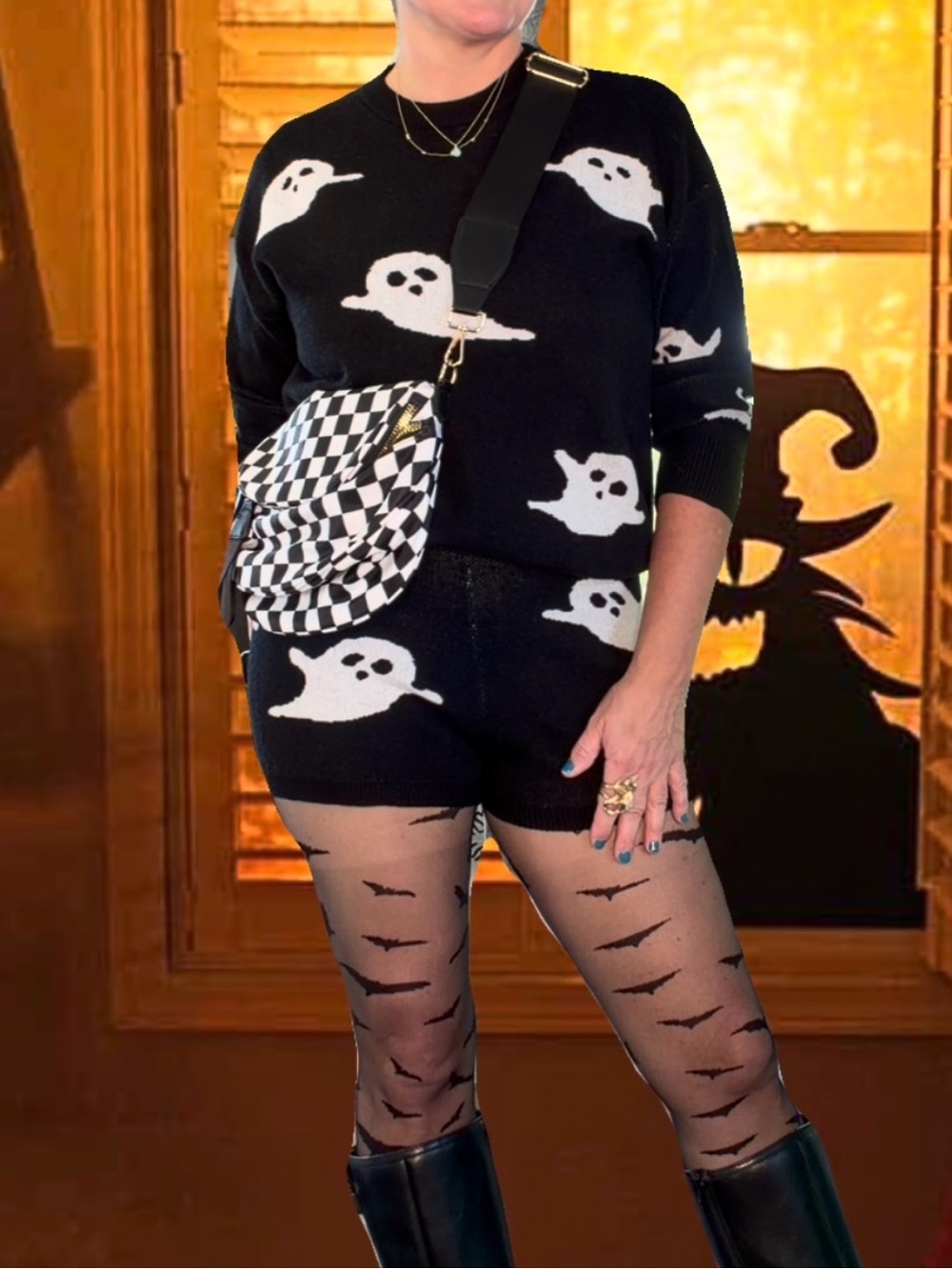 SPOOKY GHOST KNIT TOP AND SHORTS SET